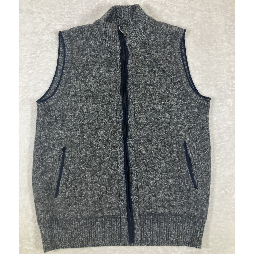 Vest Cashmere Blend Mens Gray Old Money Preppy Full Zip Up Fleece Size Small